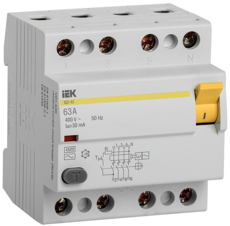 Выключатель дифференциального тока (УЗО) 4п 63А 30мА тип AC ВД1-63 IEK MDV10-4-063-030  #1