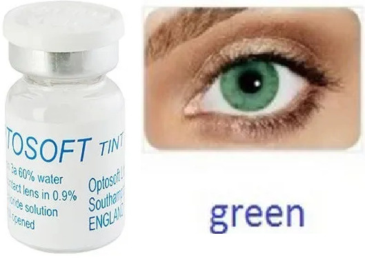 Зеленая линза -3.00 / 14 / 8.6, 1 штука (линза). Optosoft Tint Green (Оптософт Тинт Грин) британские #1