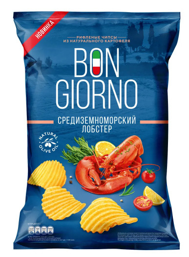 Чипсы Bon Giorno рифленые со вкусом"Средиземноморский лобстер" 90гр*3шт ...