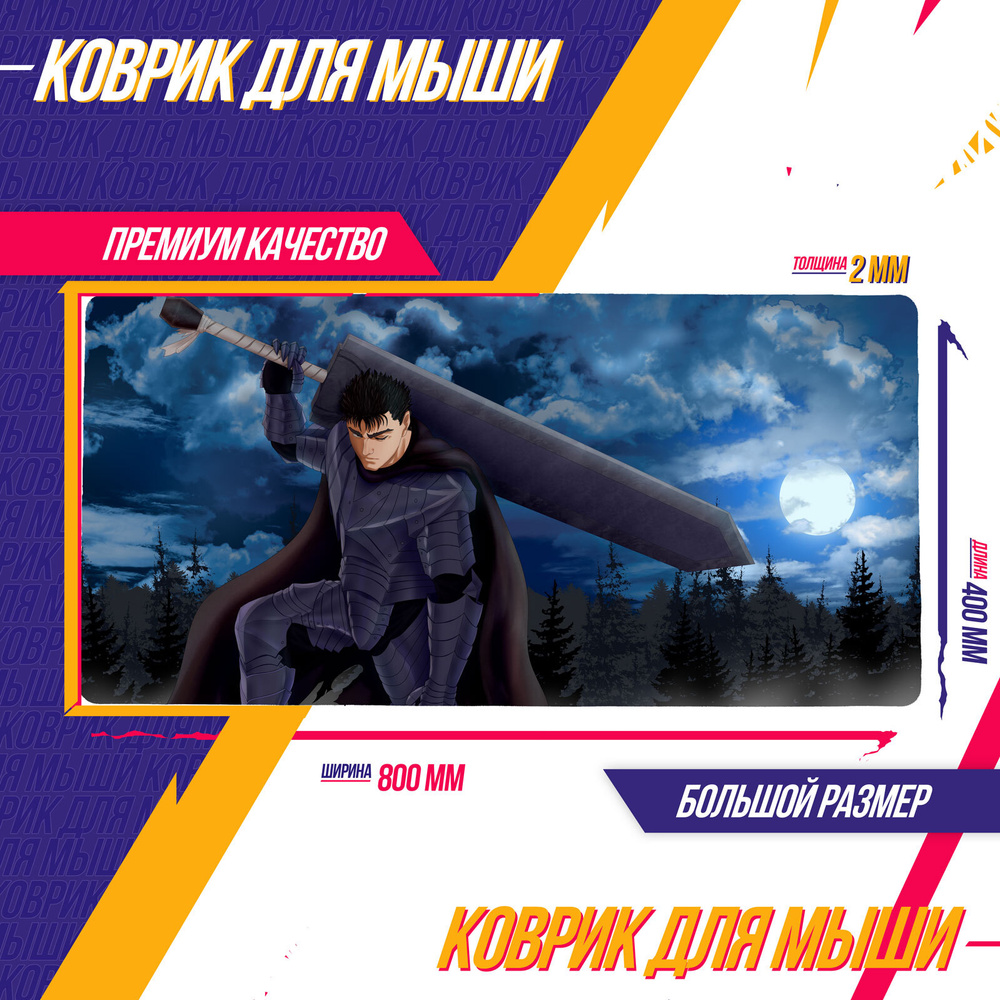 Коврик для мышки Berserk Берсерк Гатс Аниме