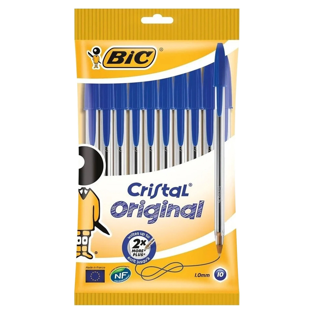 Ручки шариковые BIC "Cristal Original", НАБОР 10 шт., СИНИЕ, узел 1 мм, линия письма 0,32 мм, пакет. #1