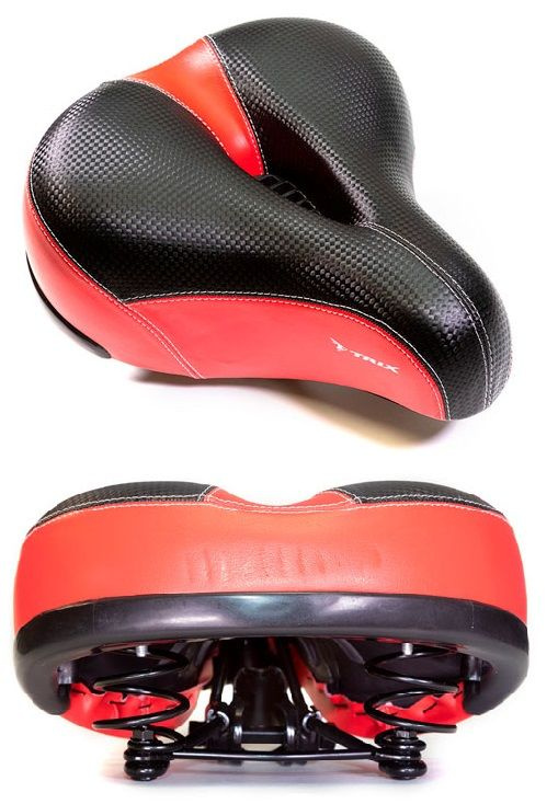 Седло велосипедное комфорт 265x230 мм широкое черно-красное дизайн ...