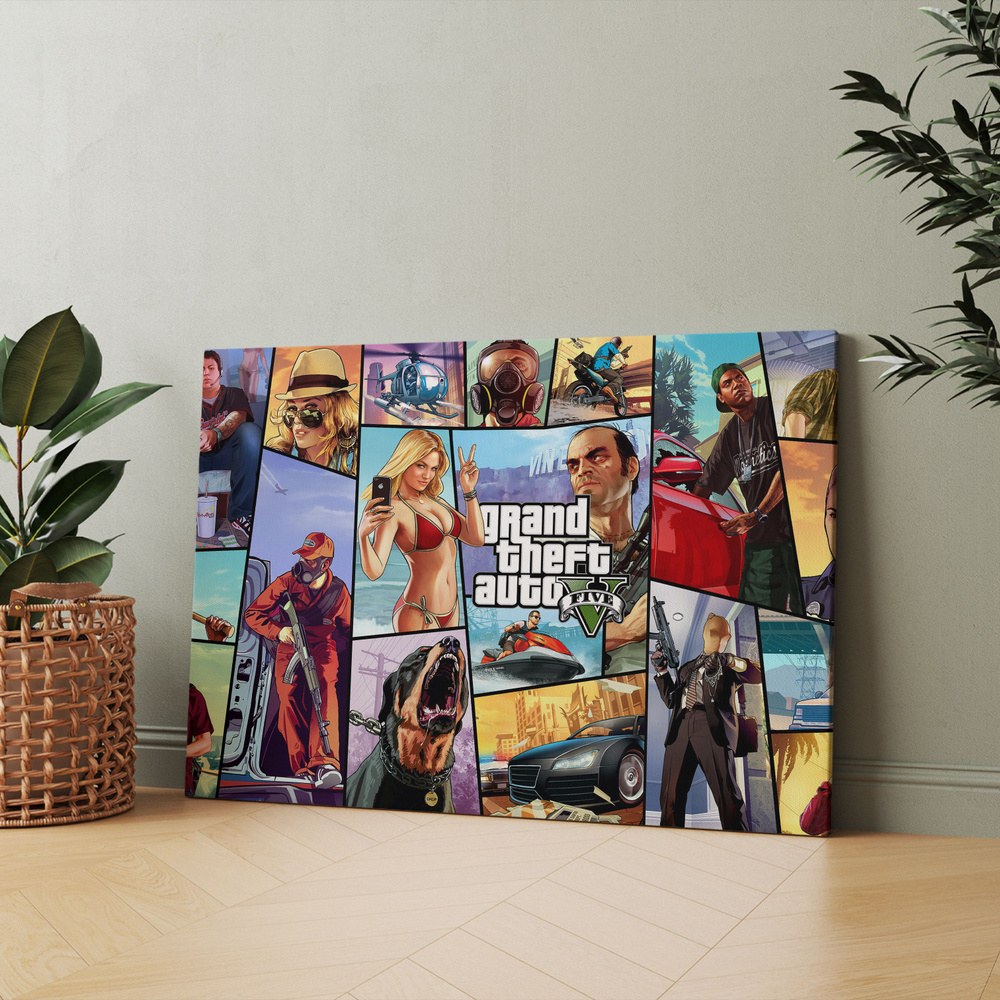 Картина на холсте (grand theft auto v iv игра gta 5) 40x60 см/для  интерьера/в комнату/на стену/в подарок - купить по низкой цене в  интернет-магазине OZON (754423957)