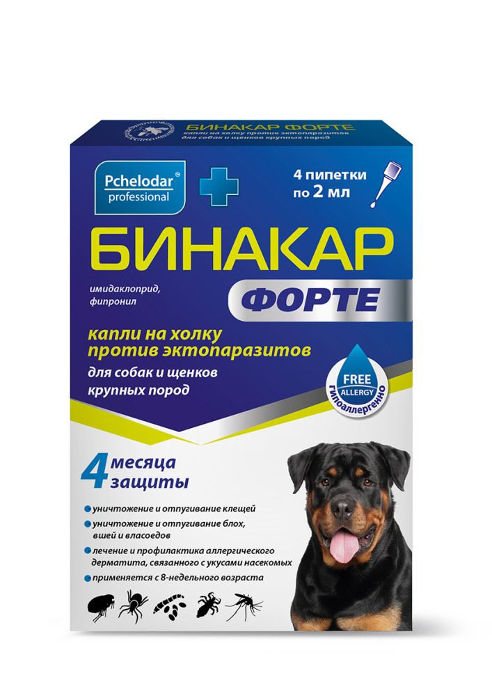 Пчелодар "Бинакар Форте" Капли на холку для собак и щенков крупных ...