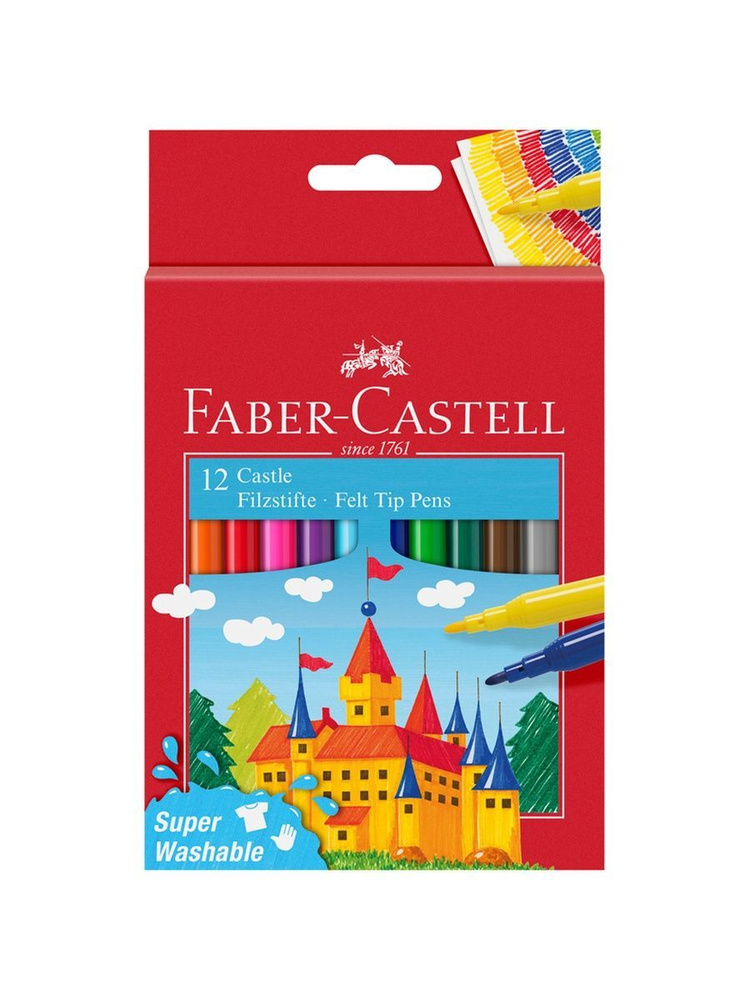 Фломастеры Faber-Castell "Замок", 12цв., смываемые, картон, европодвес, 554201 #1