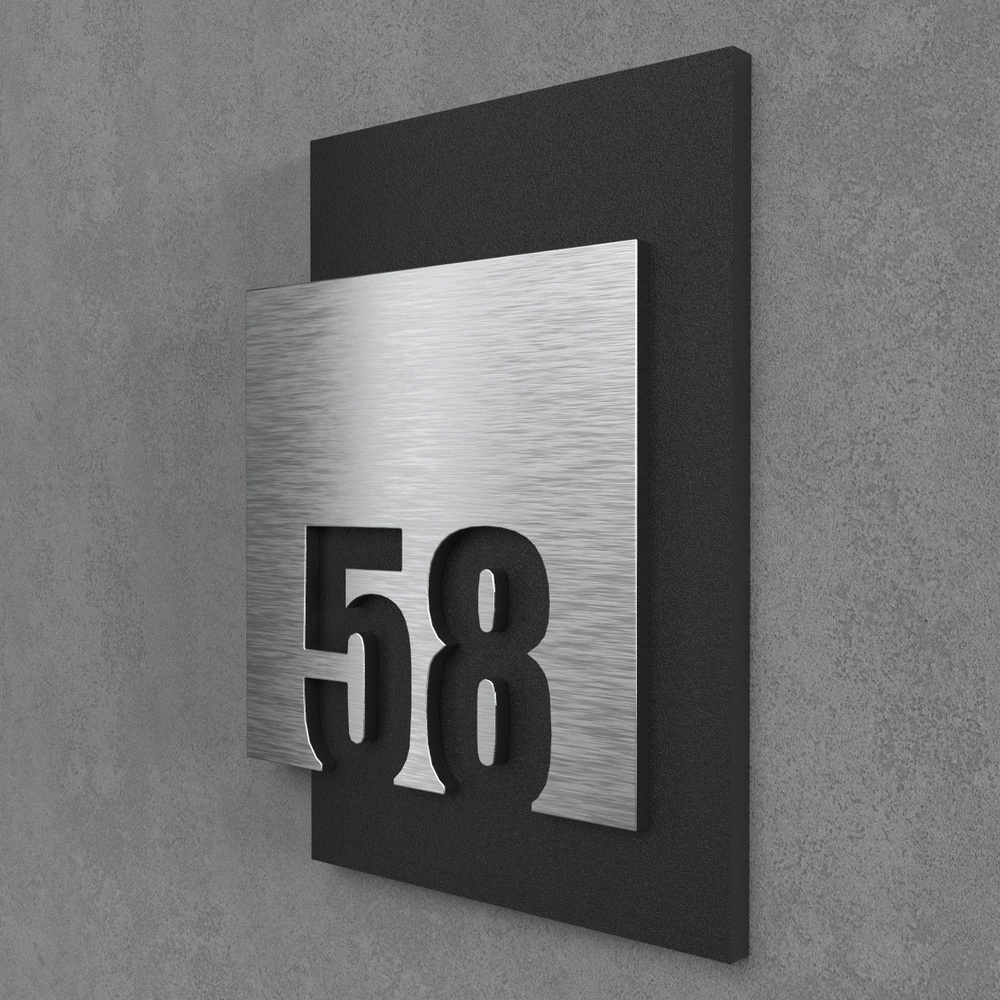 Цифры на дверь квартиры, табличка самоклеящаяся номер 58, 15х12см, царапанное серебро  #1