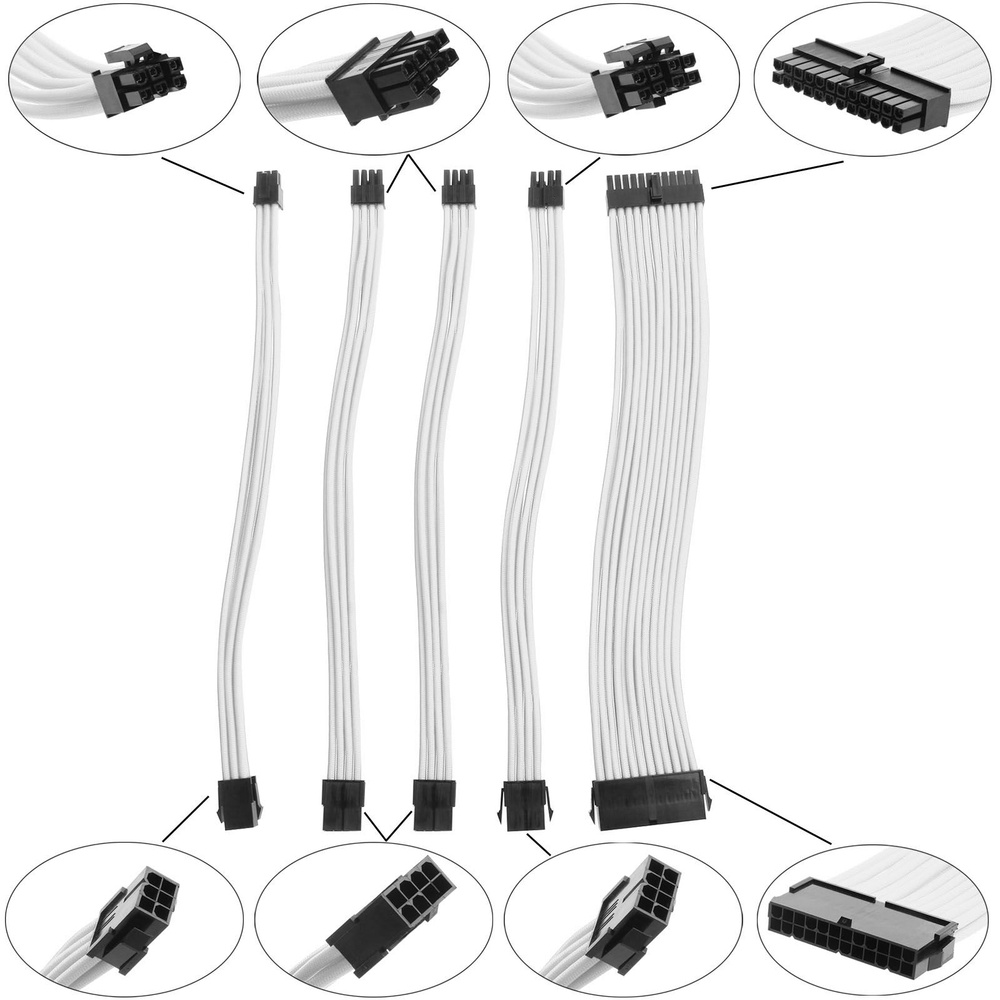 Комплект удлинителя плетеного 24-контактного кабеля ATX с оплеткой для ...