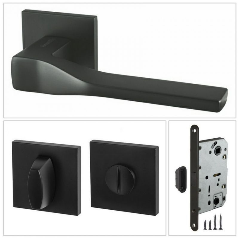 Комплект ручек для дверей Armadillo GRAND_USS_BL-26_UN, черный (ручка + завертка WC + магнитный замок) #1