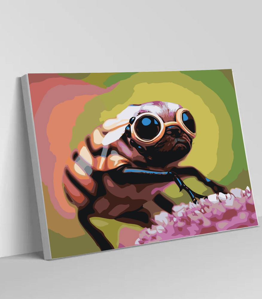 Картина по номерам от нейросетей: "Мопс на в костюме пчелы на цветке"  #1