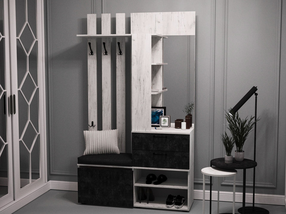 Комплект прихожей BONMEBEL Шарм, с зеркалом, обувница, 2 ящика, вешалка ...