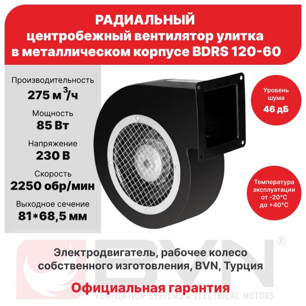 Радиальный вентилятор улитка BDRS 120-60, центробежный, для котла, 275 м3/час, 230 В, мощность 85 Вт, #1