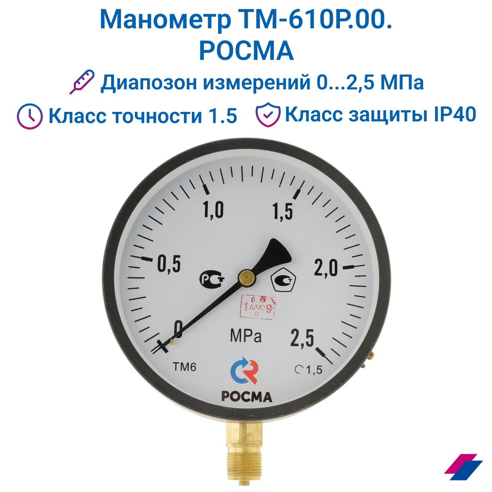 Манометр ТМ-610Р.00 (0...2,5 МПа) М20х1,5: класс точности-1,5 РОСМА  #1