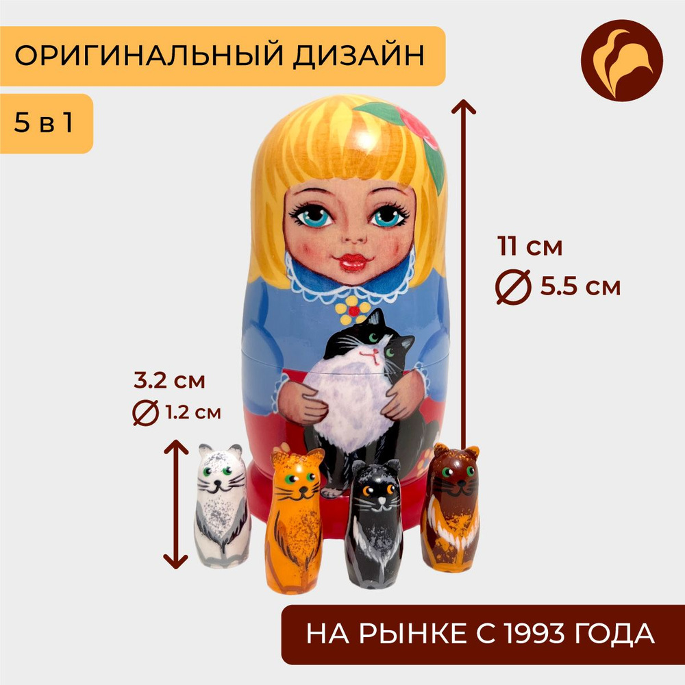 Матрешка "Девочка с котиками" авторская деревянная детская игрушка сувенир подарок  #1