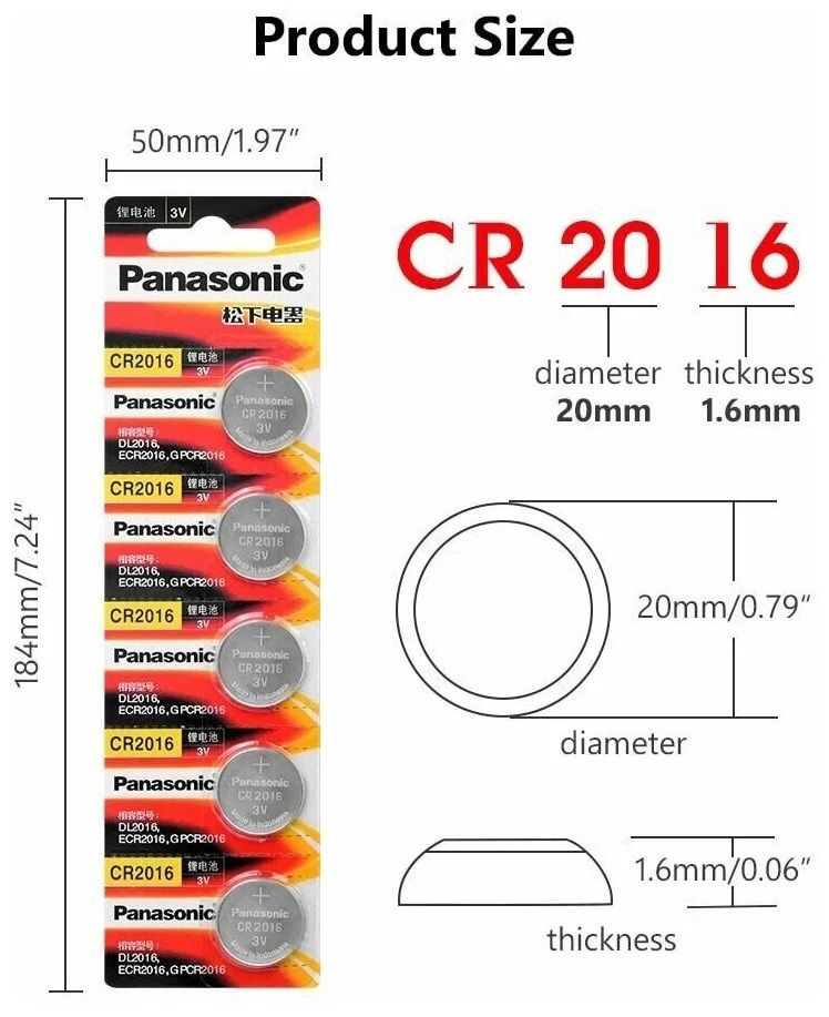 Panasonic Батарейка CR2016, Литиевый тип, 3 В, 5 шт #1