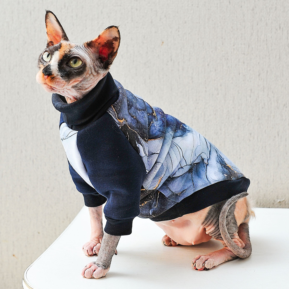 Тёплая одежда для кошек и котов - трикотажная кофта с удлинённым воротом,  свитшот с рисунком Благородный мрамор, подходит для сфинксов - купить с  доставкой по выгодным ценам в интернет-магазине OZON (488314351)