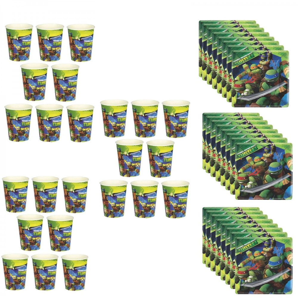 Одноразовые тарелки и стаканы "Черепашки-ниндзя" на 24 персоны - купить ...