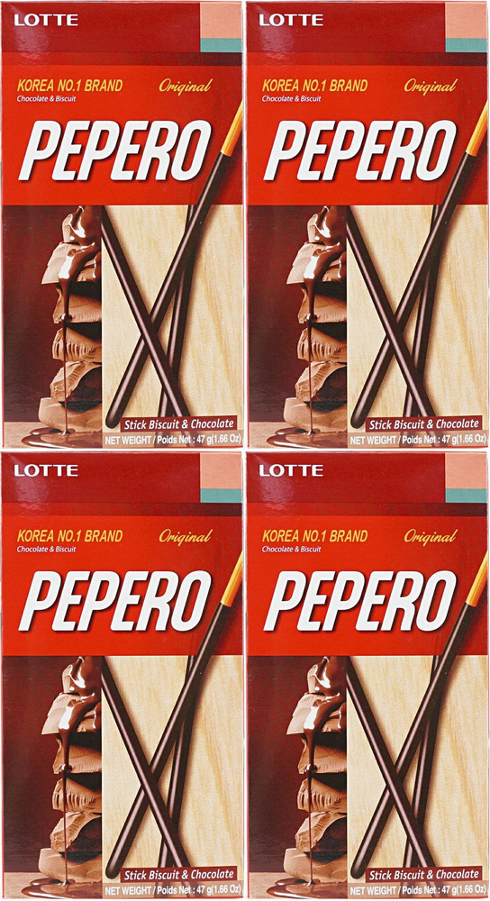 Печенье Lotte Pepero соломка в шоколаде, комплект: 4 упаковки по 47 г  #1