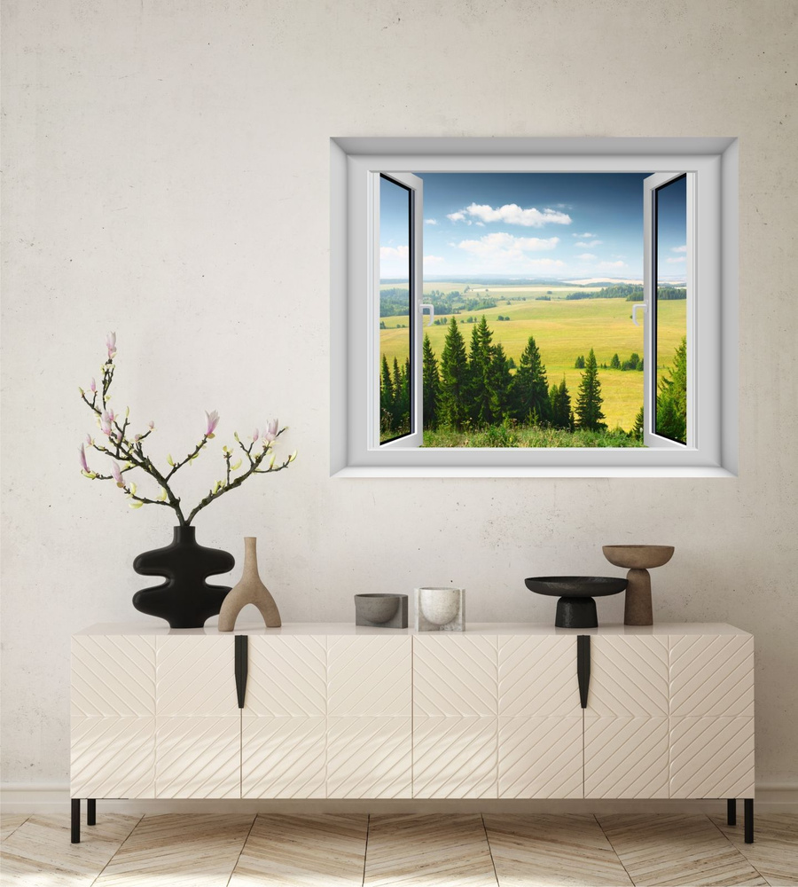 Бесшовные фотообои, постер с природой "Вид из окна на поле" 100х120 см.  #1