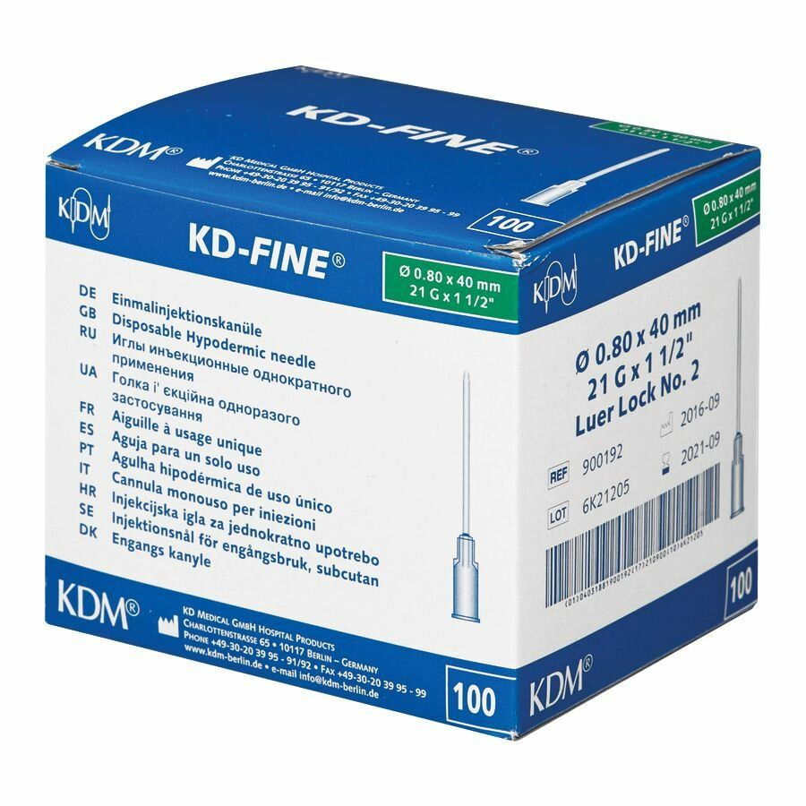 Игла инъекционная 21G 0,80х40 мм KD-Fine, 100 шт #1