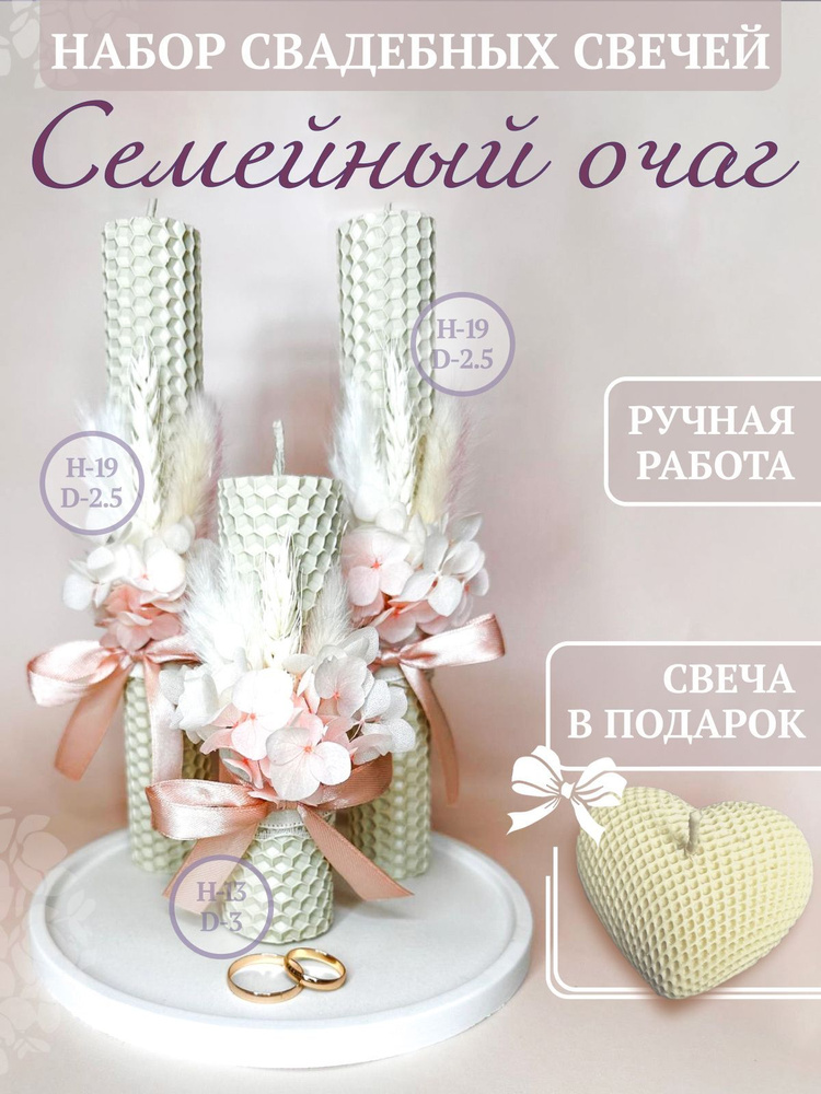 Свечи венчальные, 19 см х 2.5 см, 3 шт #1