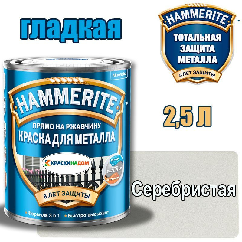 HAMMERITE Хаммерайт гладкая (2,5 л серебристая ) #1