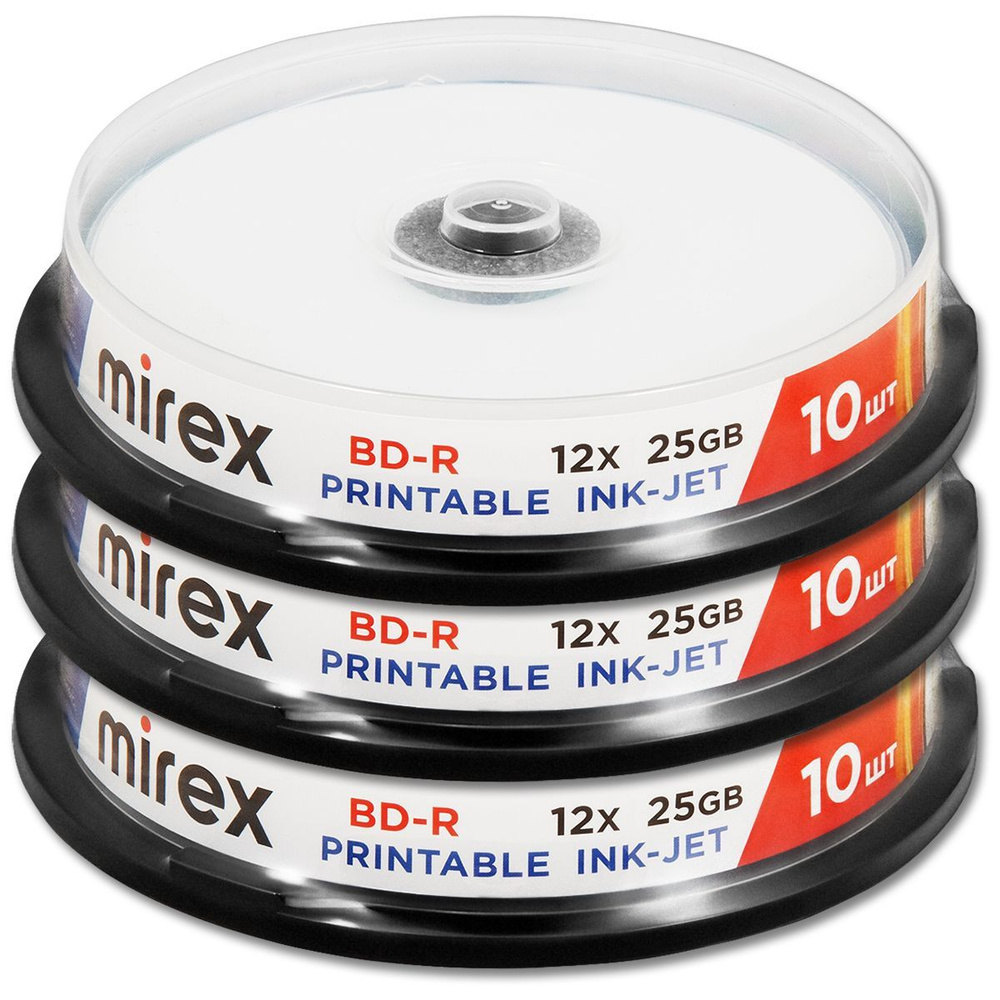 Диск Mirex BD-R 25Gb 12x Full Printable 30 шт. (3 банки по 10 шт ...