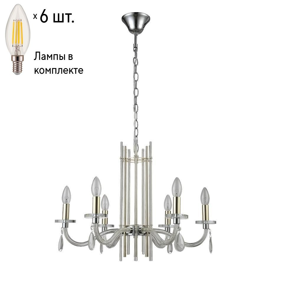 Подвесная люстра Crystal Lux с лампочками AURELIO SP6 GOLD+CHROME/TRANSPARENT+Lamps E14 Свеча  #1