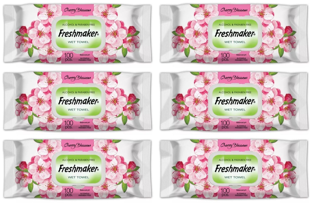 FRESHMAKER Влажные салфетки Яблоко, Вишня, 100 шт, с клапаном, 6 уп  #1