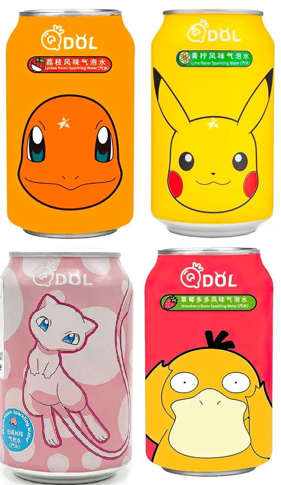 Набор из 4 Газированных напитков QDol Pokemon (Strawberry,Peach,Lime,Lychee) по 330мл  #1
