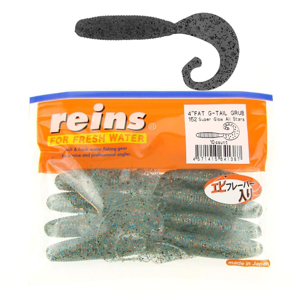 Силикон Reins Fat G-Tail Grub 4" 152 Super Glow All Stars, 10шт ...