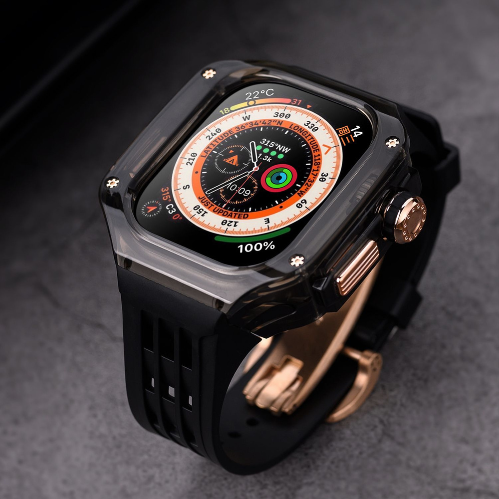 Черный прозрачный корпус + ремешок из фторкаучука для Apple Watch Ultra ...