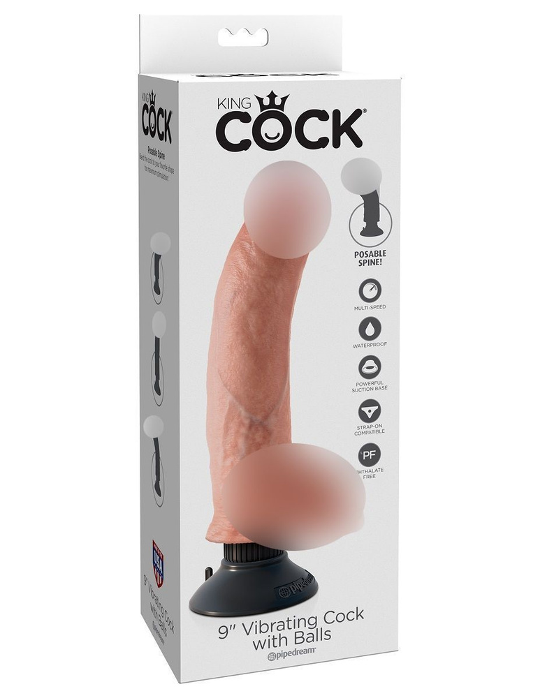 PipeDream King Cock 9 Вибромассажер 3в1 на съемной присоске Cock with Balls, телесный (22.8 см х 5.7 #1