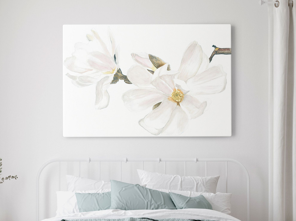 Интерьерная картина "Акварельная магнолия" на холсте, большая, размер 80 на 115/ 80х115 см #1
