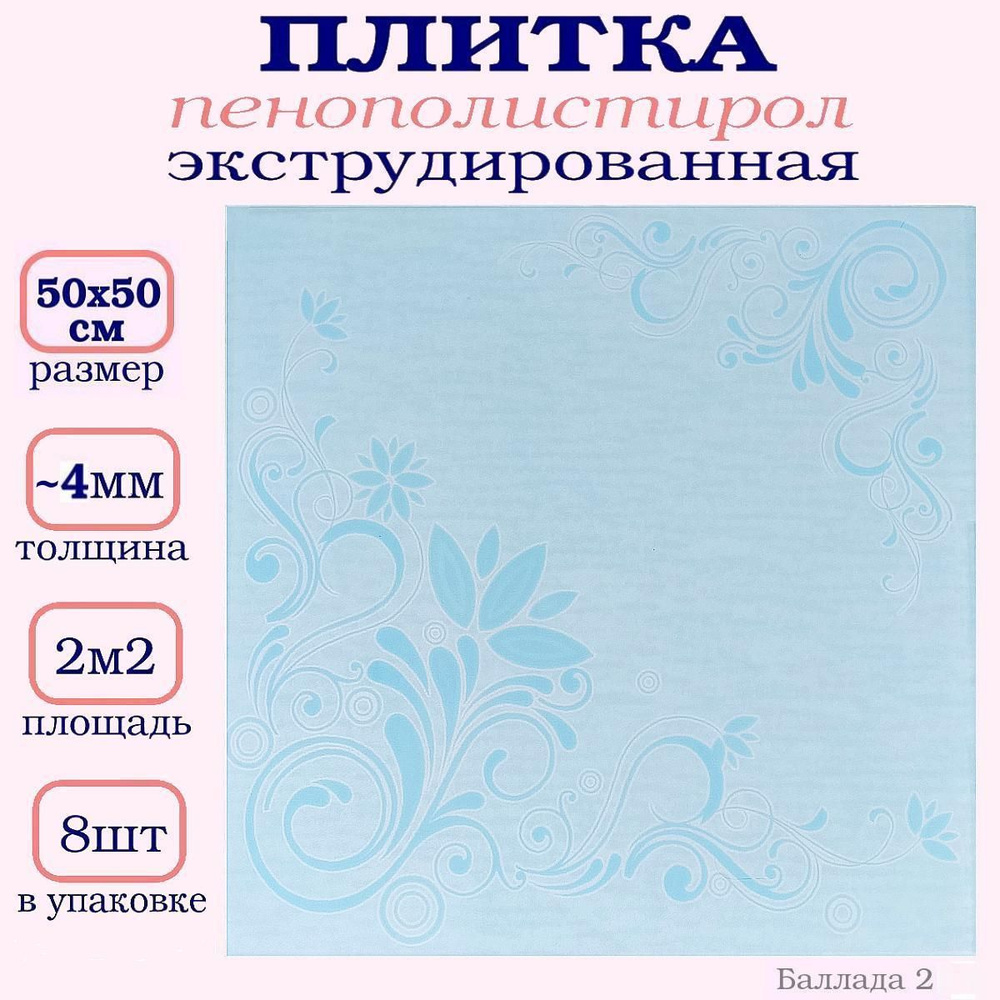 Плитка потолочная с рисунком голубая 50х50см #1