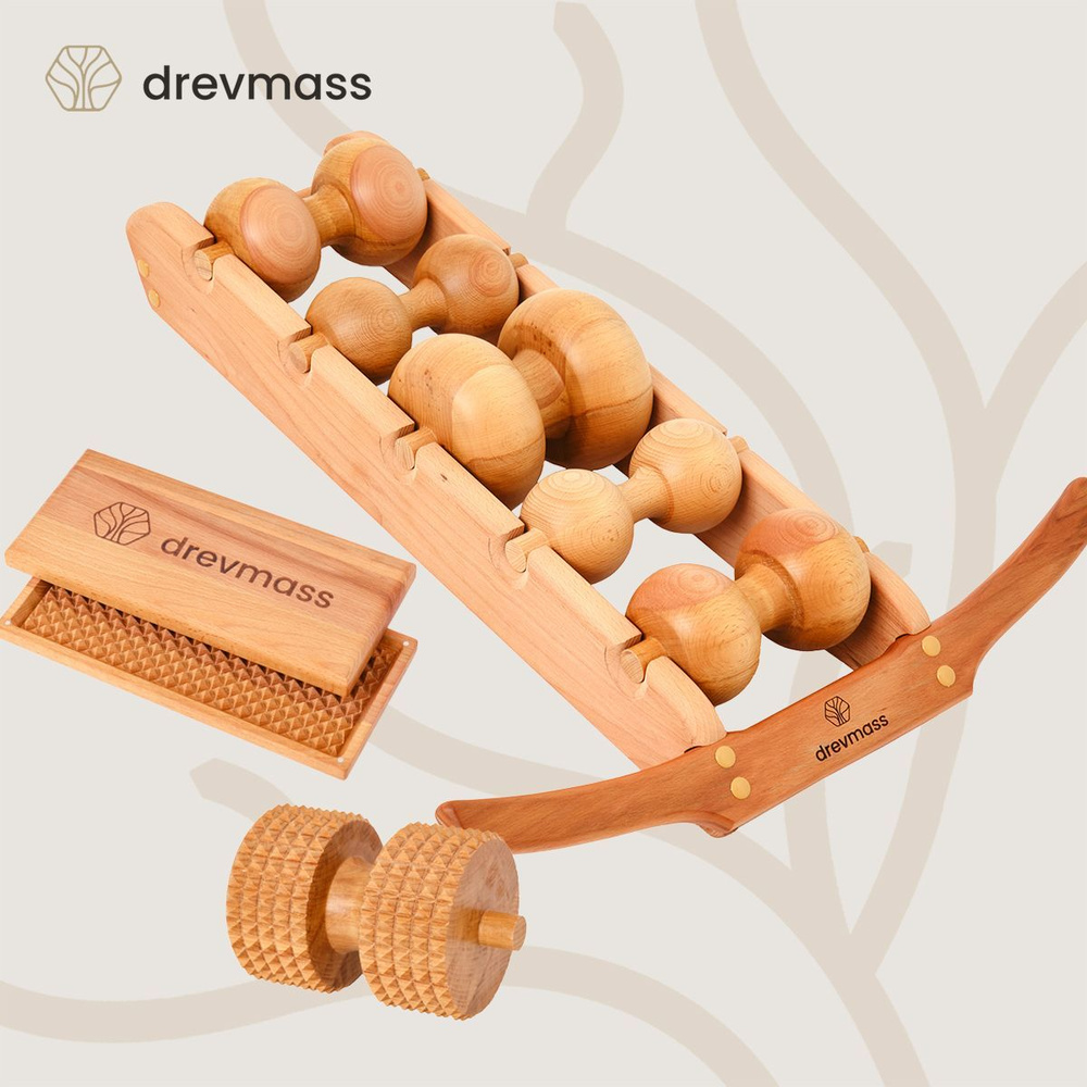 Комплект. Массажер для спины и шеи Древмасс - 5 роликов+ролик с шипами ...