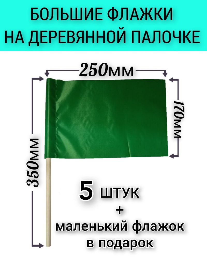 Флажки на деревянной палочке большие, для сопровождения колонны детей,  эстафет и игр. Зелёные. Р-р 25х17 см, палочка 35 см (5 штук) - купить с  доставкой по выгодным ценам в интернет-магазине OZON (1099621093)