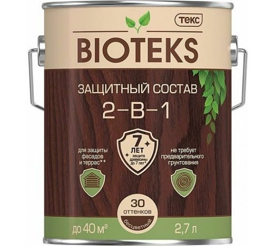 Защитный антисептический состав 2 в 1 ТЕКС Bioteks (орегон; 2.7 л)  #1