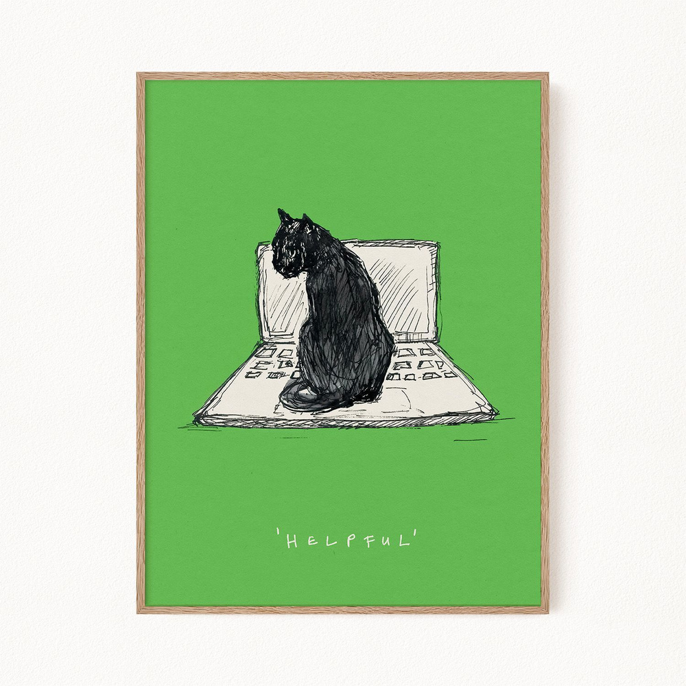 Постер "Helpful Cat - Полезный кот", 21х30 см #1