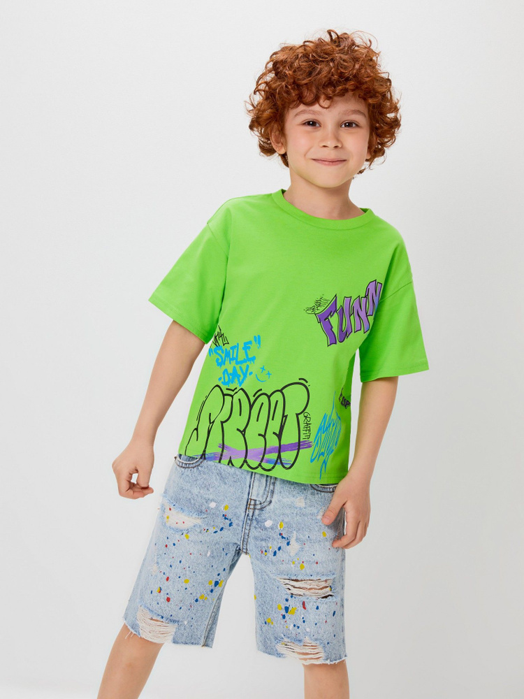 Футболка Acoola, размер 116, цвет салатовый, фиолетовый, хлопок 100% ...