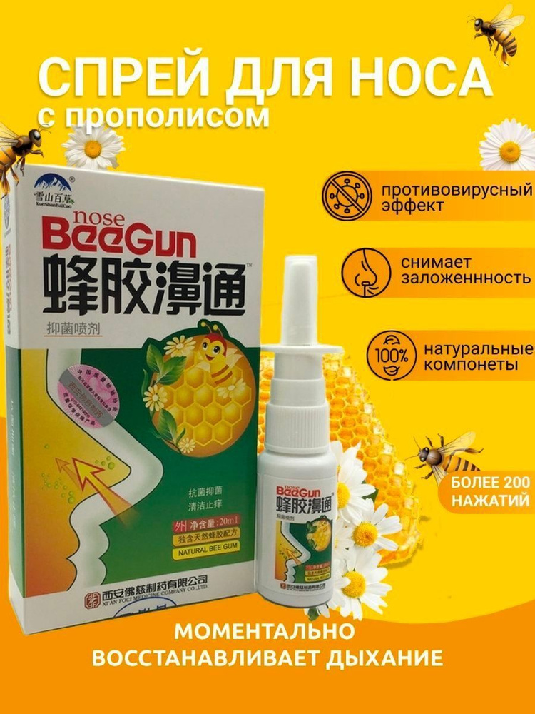 Капли от заложенности BeeGun (Китай): спрей для носа с прополисом (40мл ...