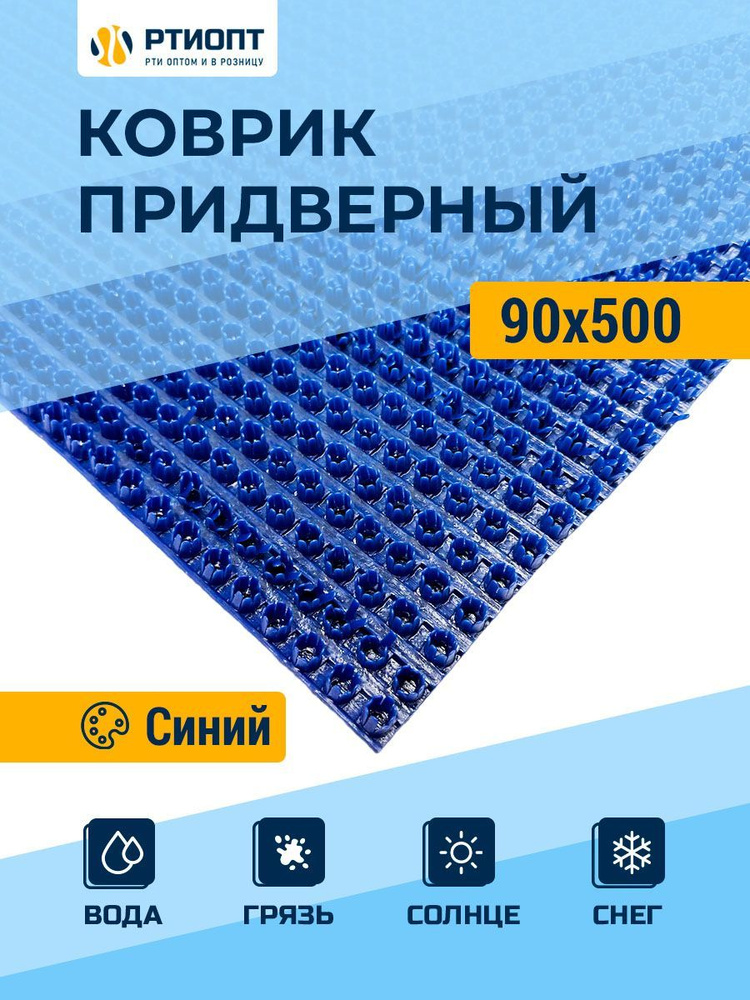 Защитное напольное покрытие ПВХ "Щетинистое" 0.9, 5 м, синий / Коврик придверный в прихожую / Ковер травка #1