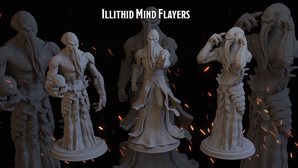 Набор миниатюр Иллитиды / Свежеватели разума 50-60мм (ДнД, DnD, D&D ...