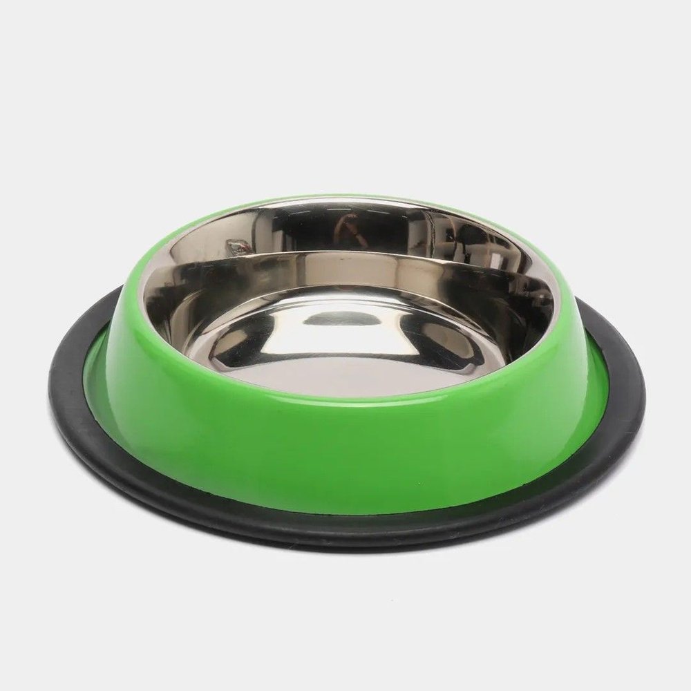 Миска металлическая цветная зелёная нескользящая на резинке 240мл арт ...