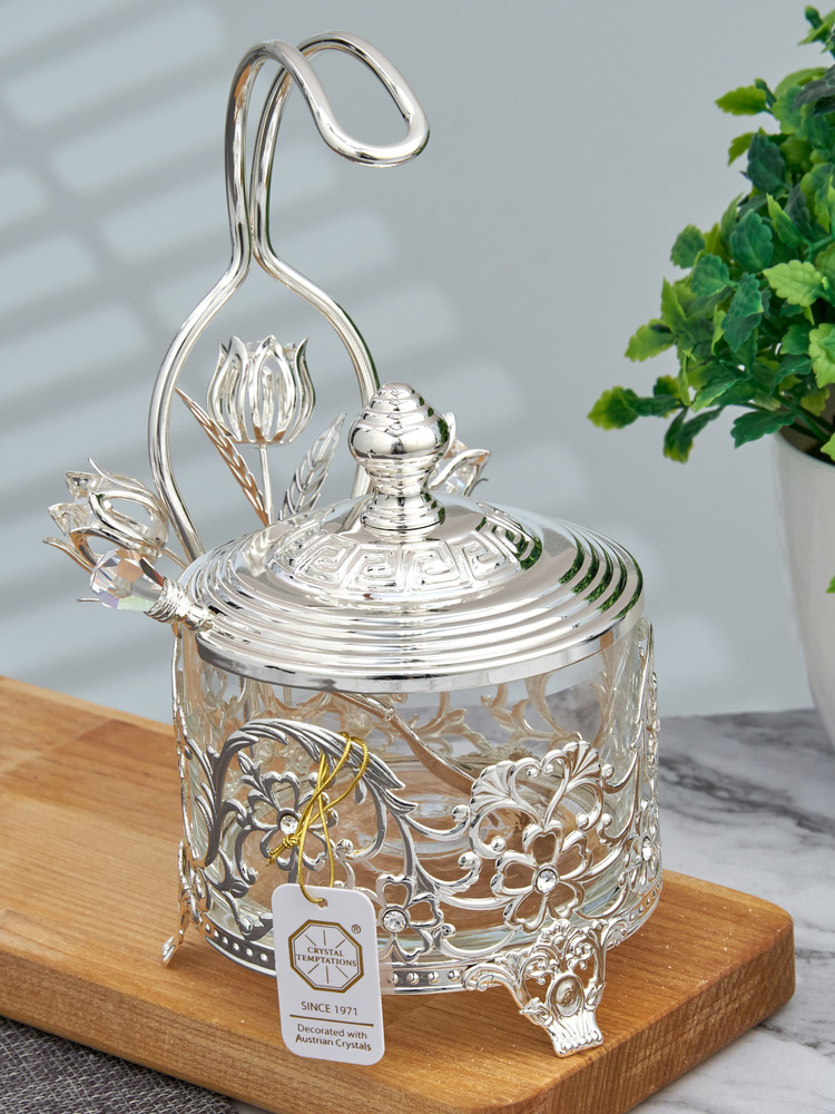 Сахарница с ложкой и крышко 10х10х18,5 см стеклянная колба Объем 250 мл ...