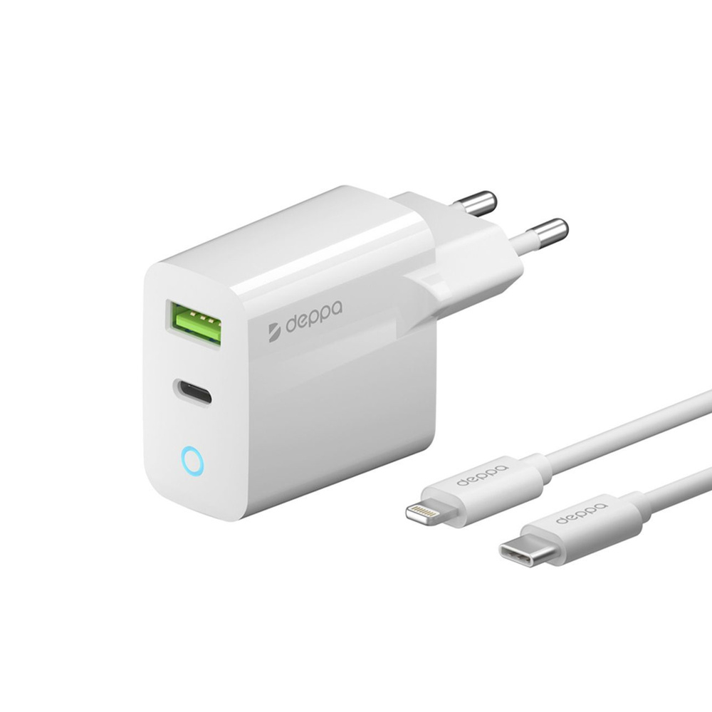 Сетевое зарядное устройство Deppa PD/QC 3.0 20W+кабель USB-C-Lightning  (MFI) 1.2м, USB 2.0 Type-A, USB Type-C - купить по выгодной цене в  интернет-магазине OZON (812451996)