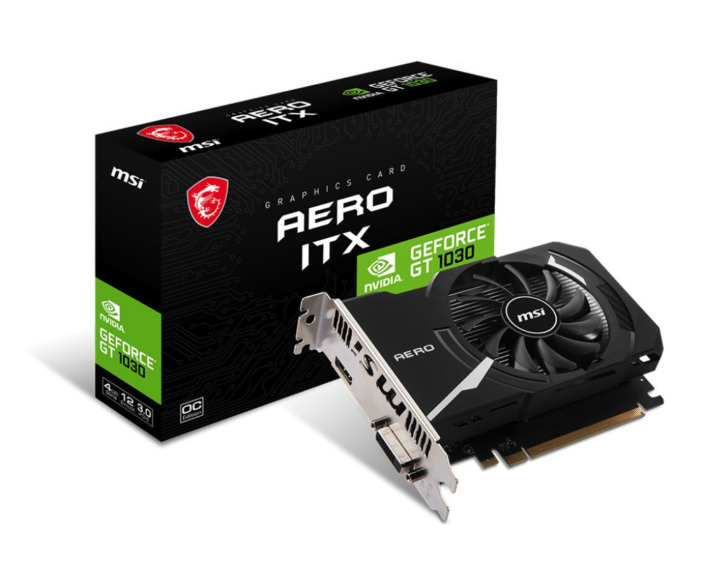 MSI Видеокарта GeForce GT 1030 AERO ITX 4GD4 OC 4 ГБ (GT 1030 AERO ITX 4GD4  OC)