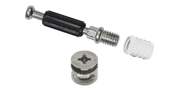 Эксцентриковая мебельная стяжка + шток (дюбель) + футорка пластиковая ...