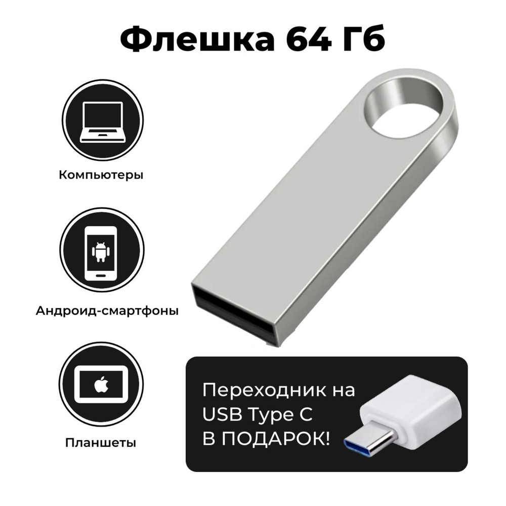 64 ГБ USB-флешка / флеш-накопитель FrauMan Mini, серебристый