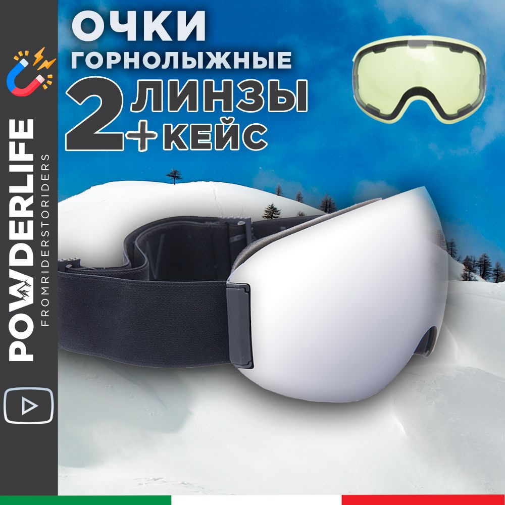 Маска горнолыжная, очки сноубордические powderLife Magna Grey, 2 ...