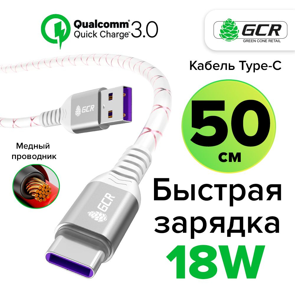 Кабель USB Type-C GCR GREEN CONE RETAIL E501_USB Type-C - купить по низкой  цене в интернет-магазине OZON (1089209084)